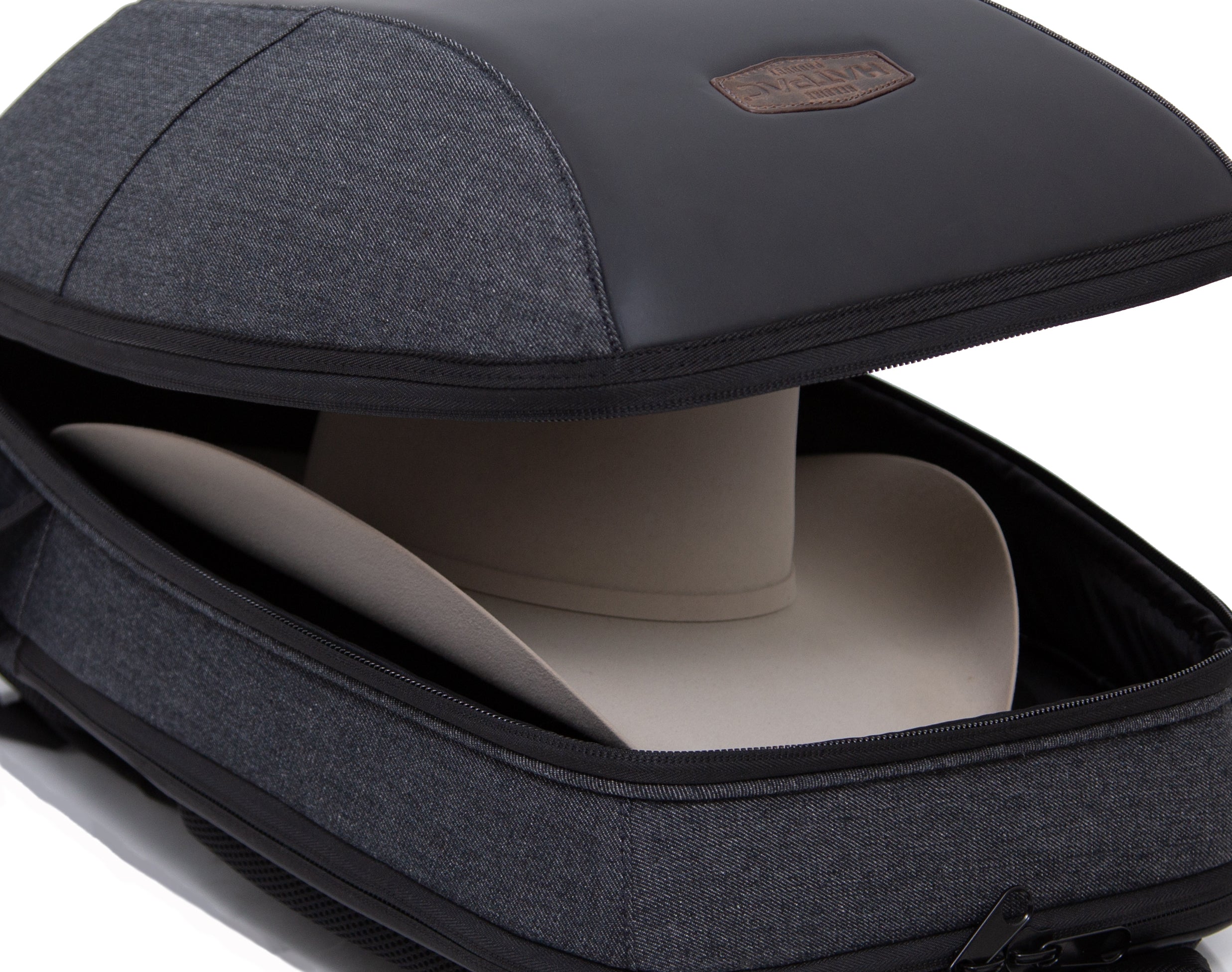 HATPAC's custom molded interior hat tray with soft hat cone keeps hat in place during transit. 